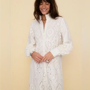 Sonmer 3/4 sleeve Juana lined Elegant White Eyelet Dress NWT $290